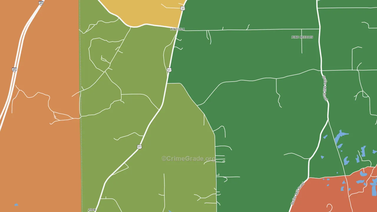 Pintlala, AL Map of Burglary Rates