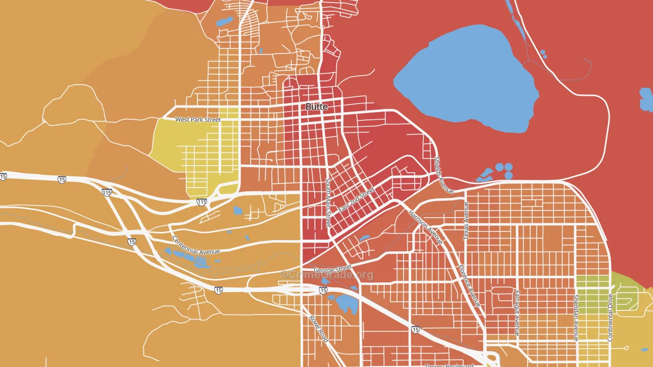Pioneer, Butte, MT Map of Burglary Rates