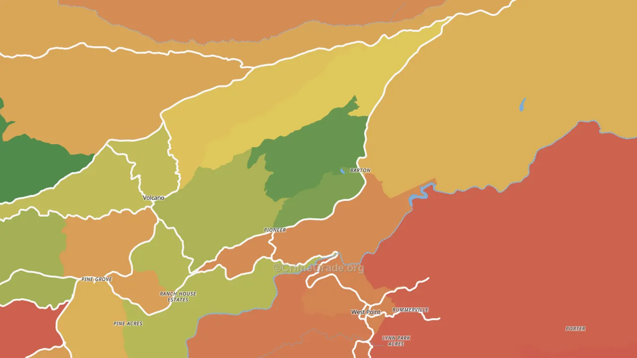 Pioneer, CA Map of Burglary Rates