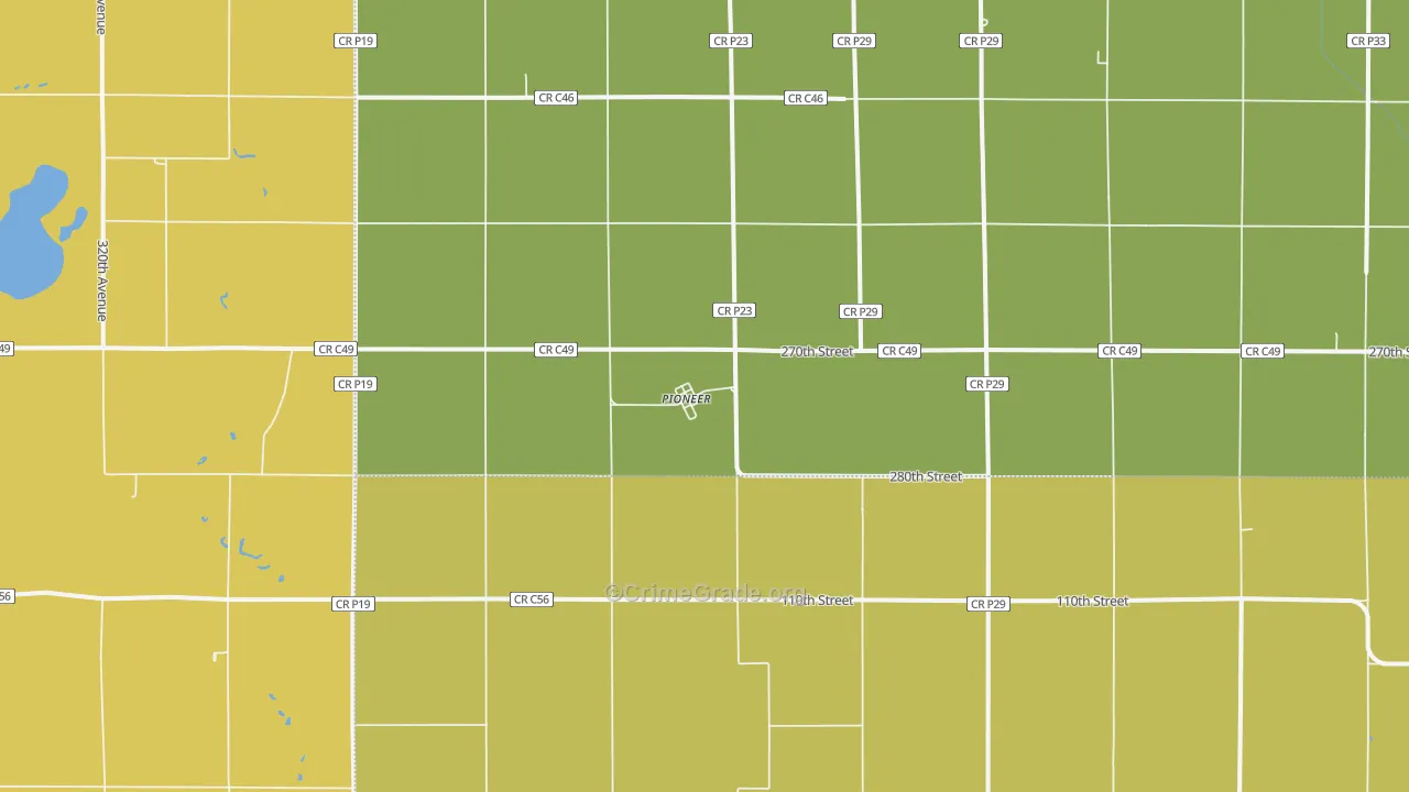 Pioneer, IA Map of Burglary Rates