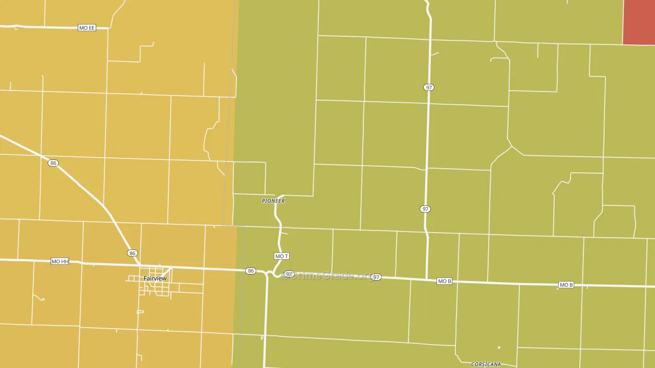 Pioneer, MO Map of Burglary Rates