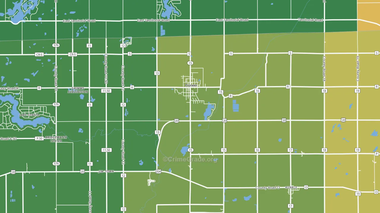 Pioneer, OH Map of Burglary Rates