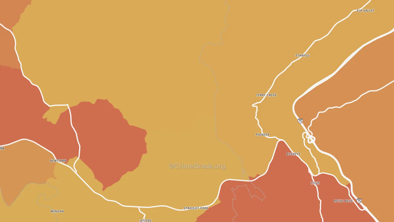 Pioneer, TN Map of Burglary Rates
