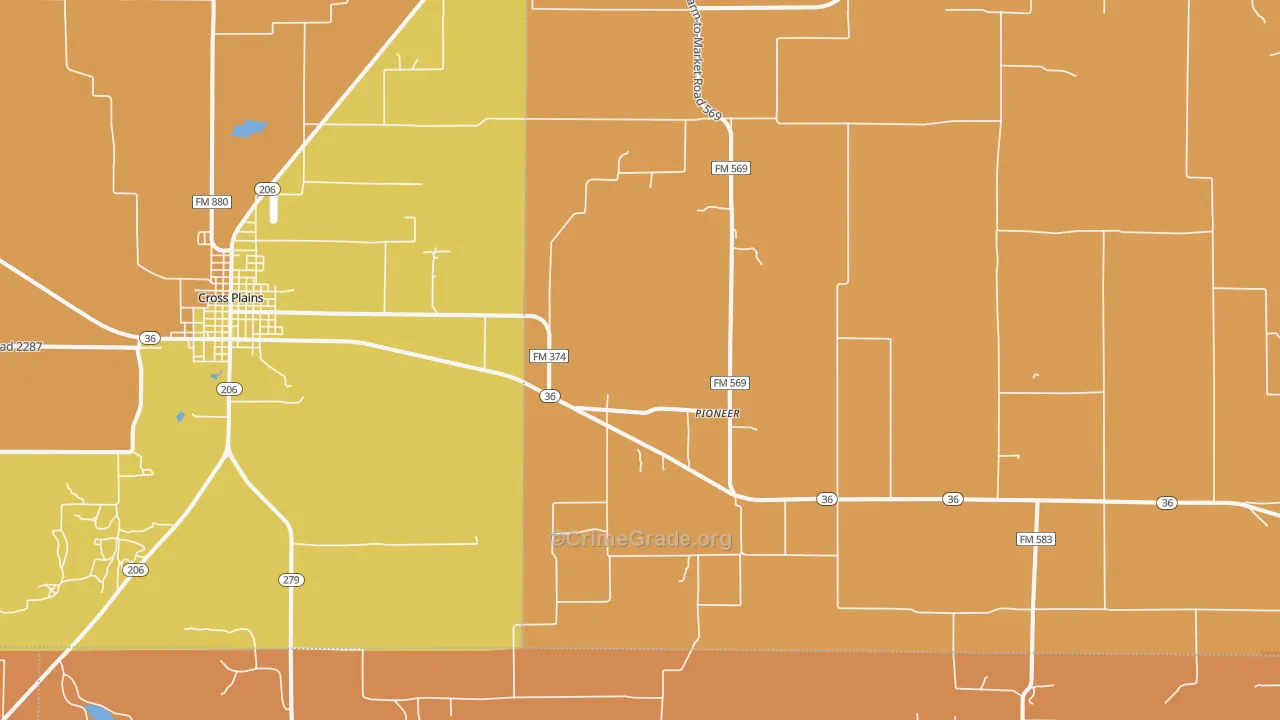 Pioneer, TX Map of Burglary Rates