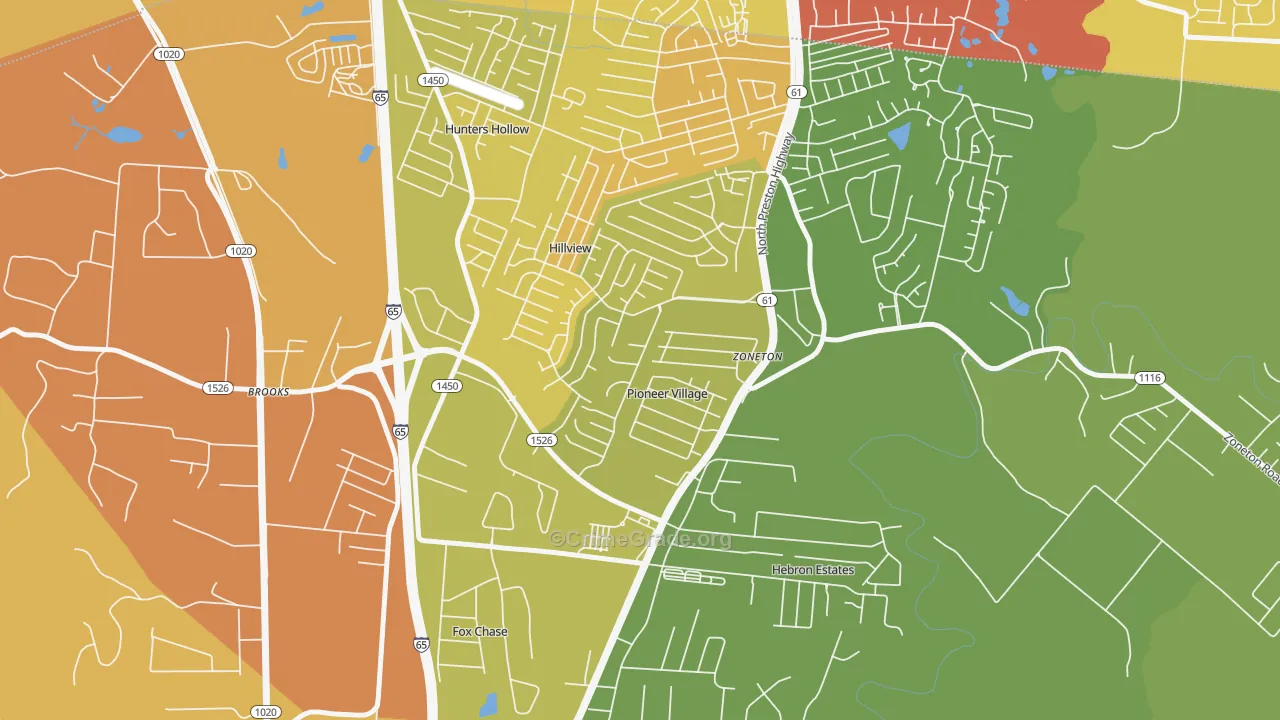 Pioneer Village, KY Map of Burglary Rates