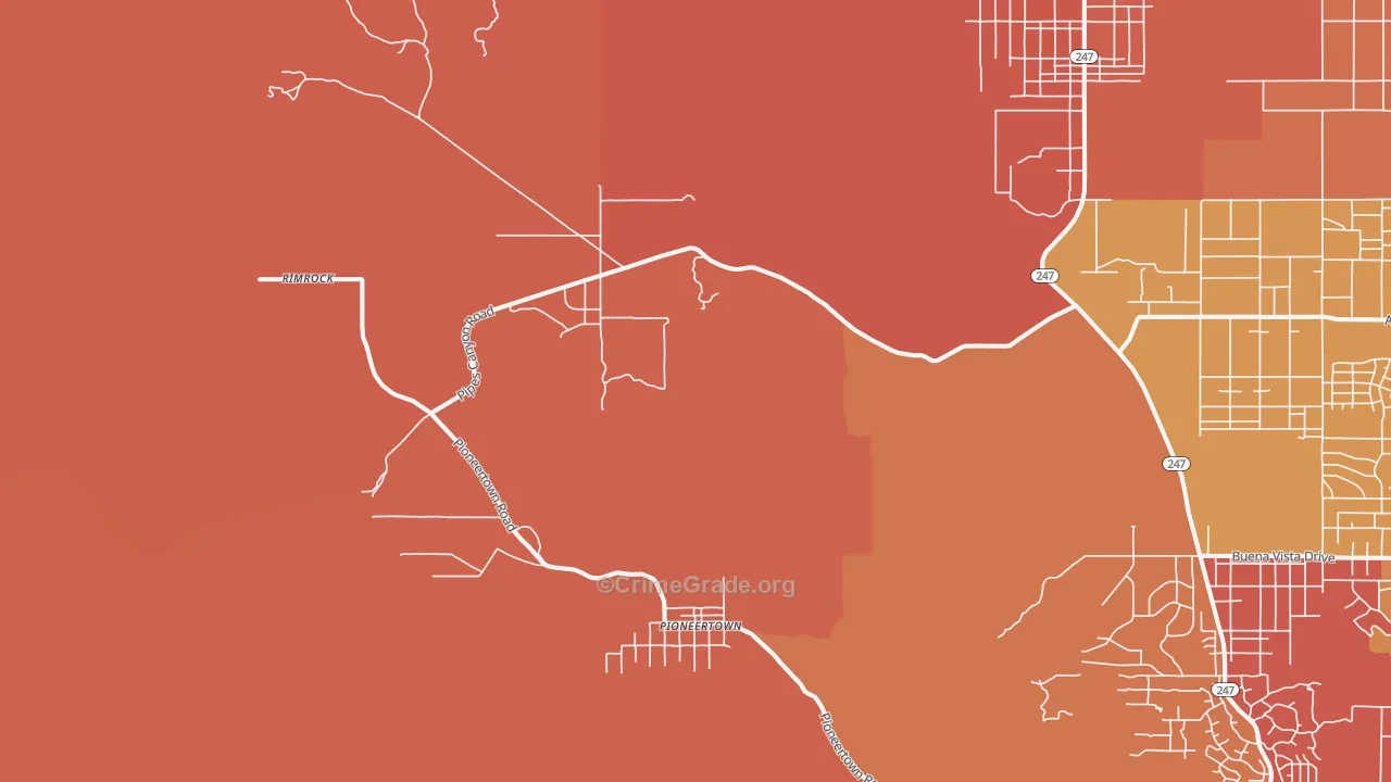 Pioneertown, CA Map of Burglary Rates