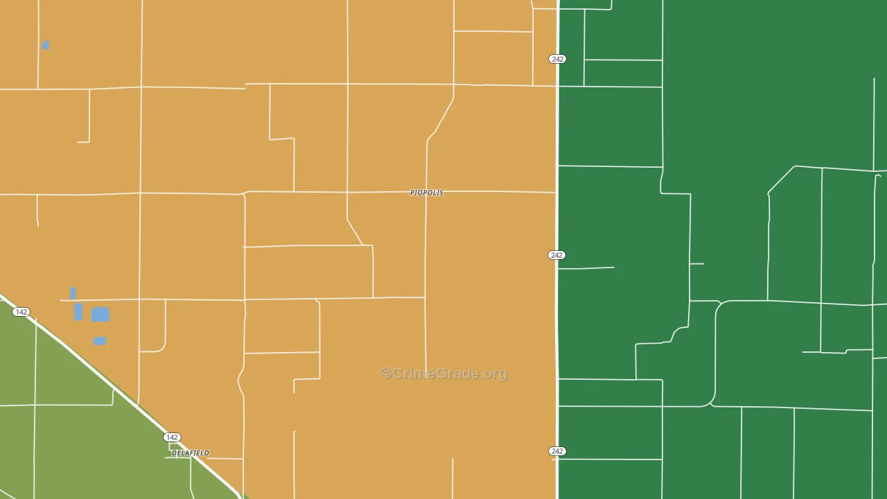 Piopolis, IL Map of Burglary Rates