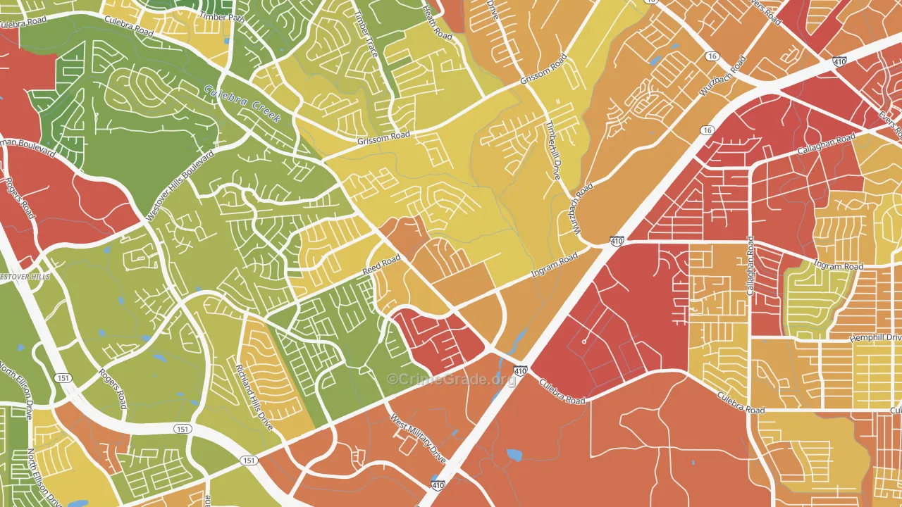 Pipers Meadow, San Antonio, TX Map of Burglary Rates