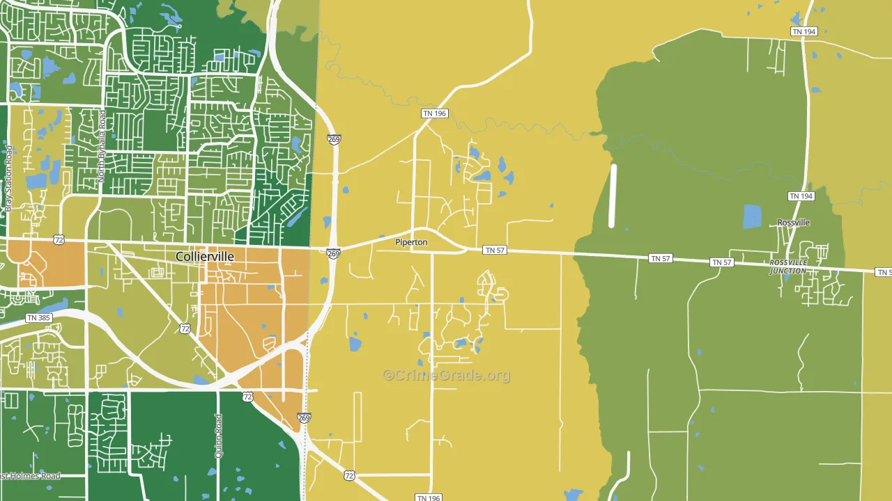 Piperton, TN Map of Burglary Rates