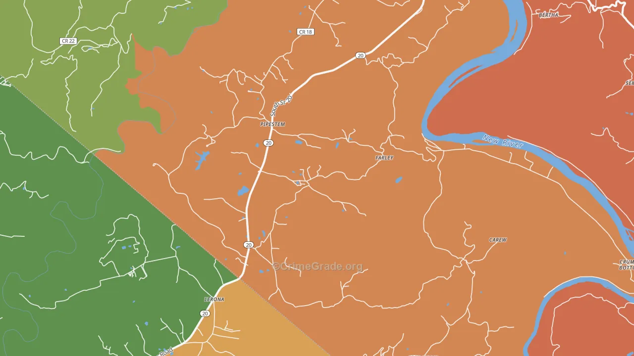 Pipestem, WV Map of Burglary Rates