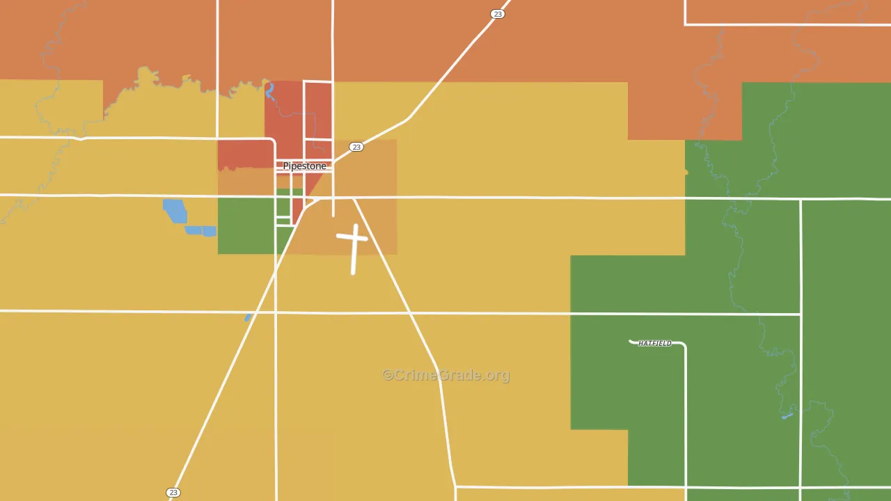 Pipestone County, MN Map of Burglary Rates