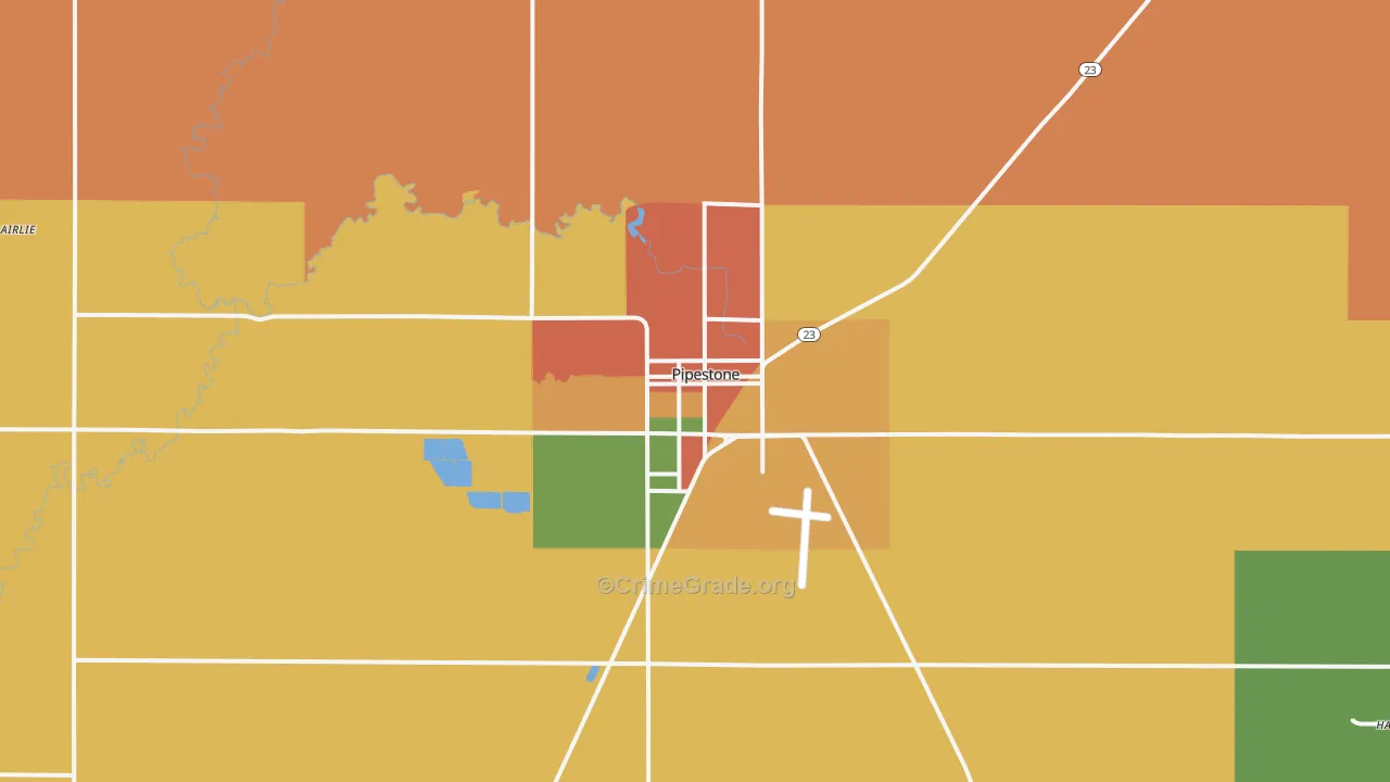 Pipestone, MN Map of Burglary Rates