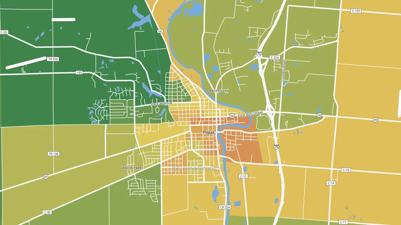 Piqua Historic District, Piqua, OH Map of Burglary Rates