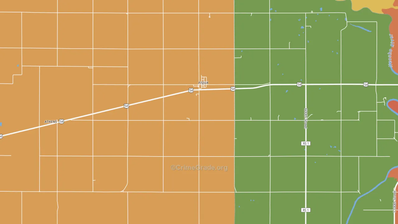 Piqua, KS Map of Burglary Rates