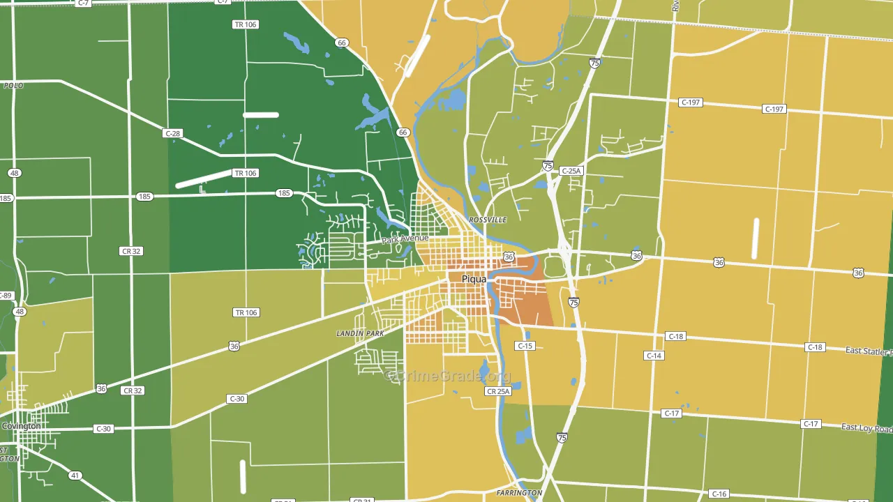 Piqua, OH Map of Burglary Rates