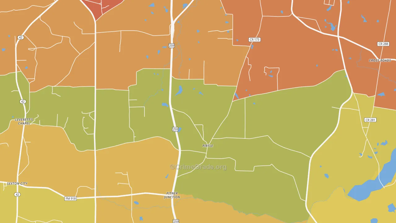 Pirtle, TX Map of Burglary Rates