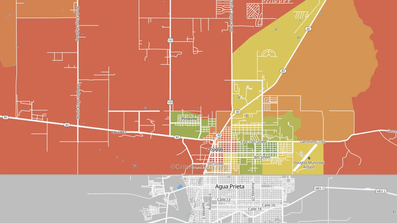 Pirtleville, AZ Map of Burglary Rates