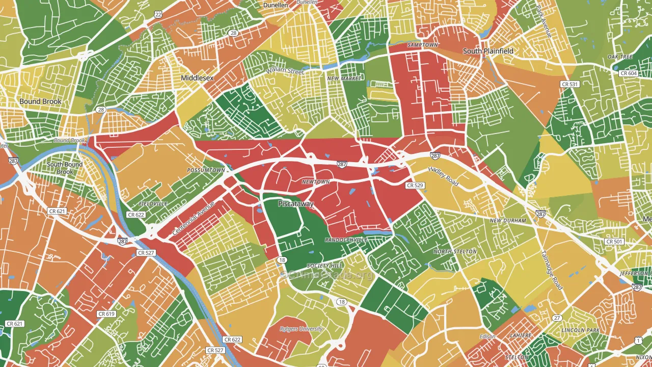 Piscataway, NJ Map of Burglary Rates