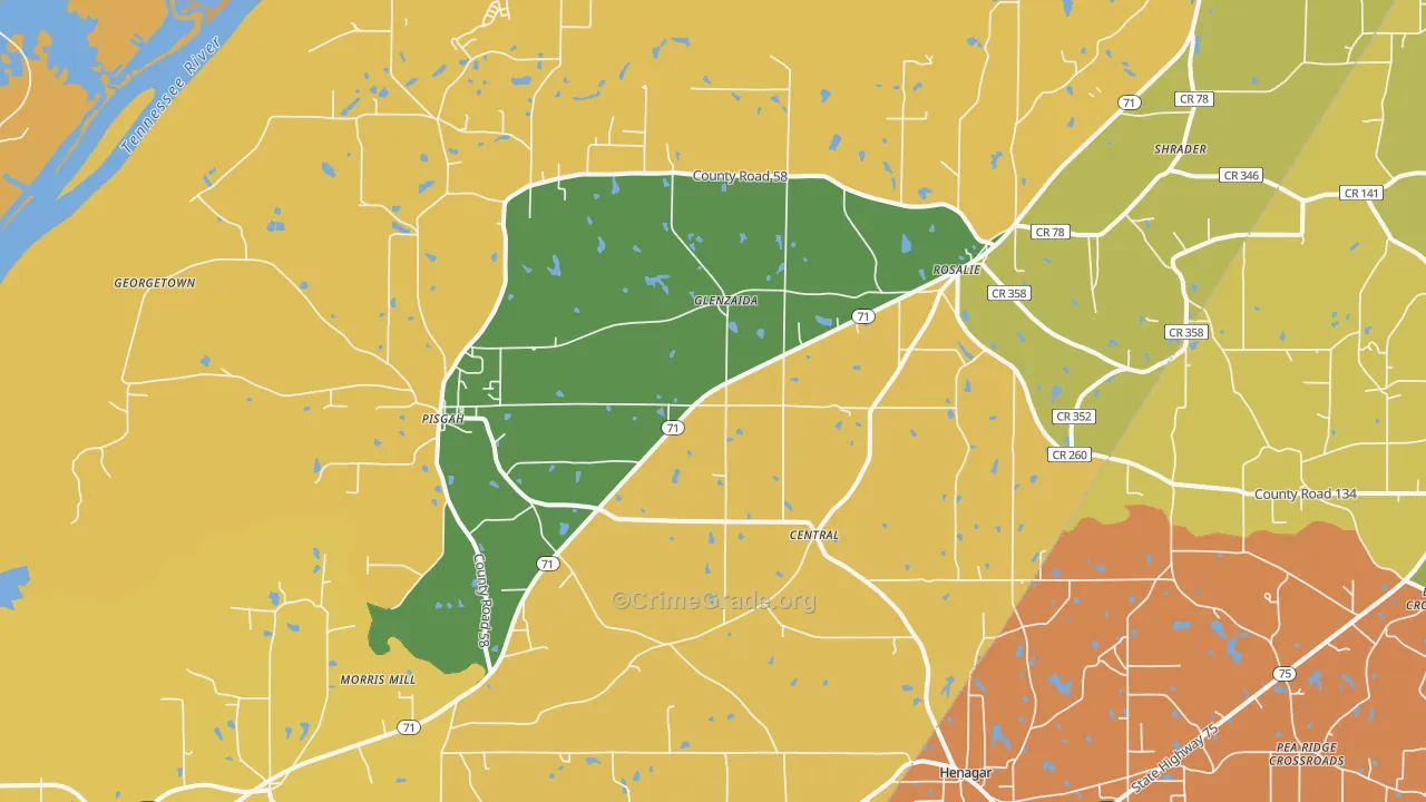 Pisgah, AL Map of Burglary Rates