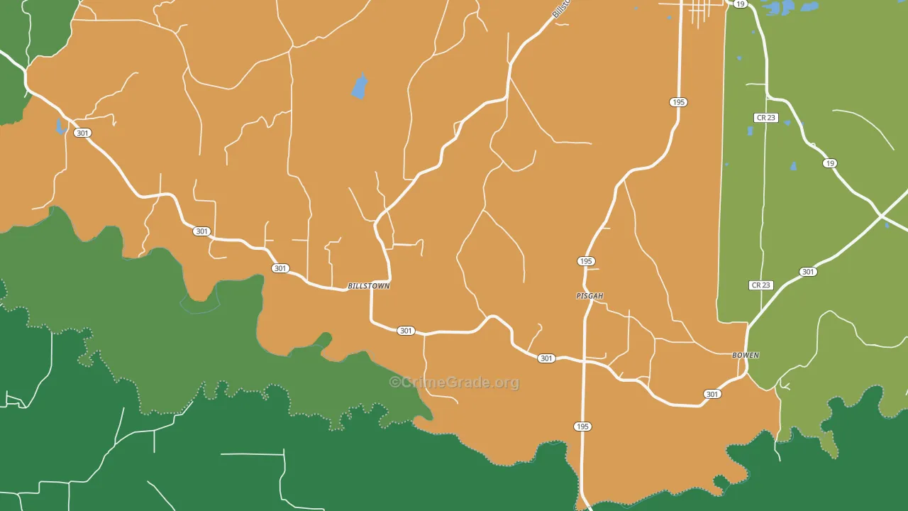 Pisgah, AR Map of Burglary Rates