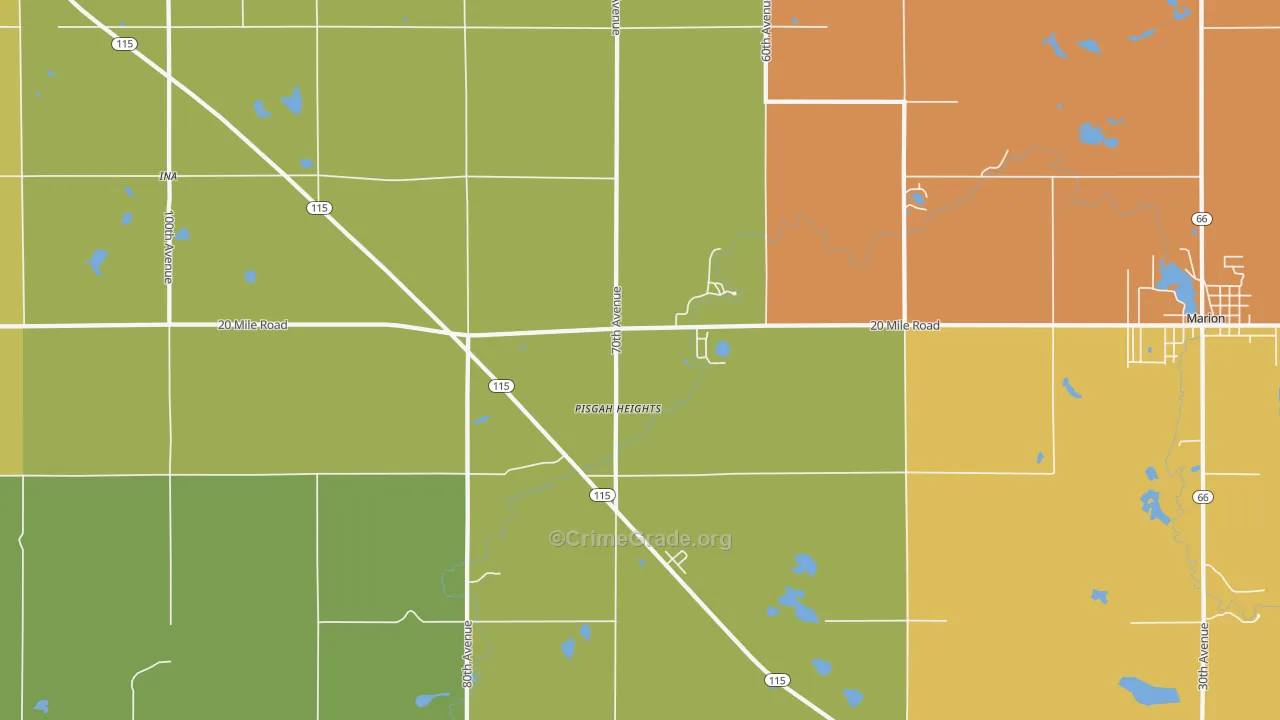 Pisgah Heights, MI Map of Burglary Rates