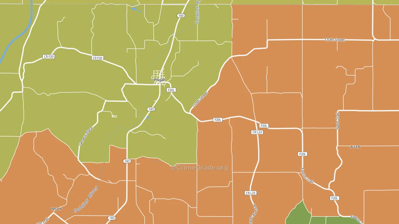 Pisgah, IA Map of Burglary Rates