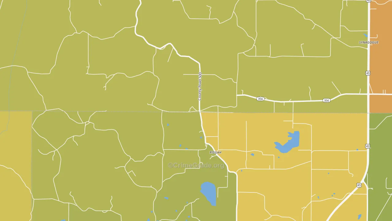 Pisgah, MS Map of Burglary Rates