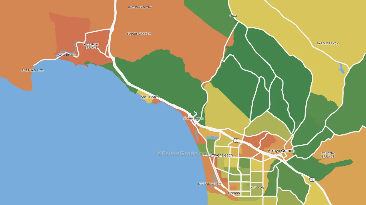 Pismo Beach, CA Map of Burglary Rates