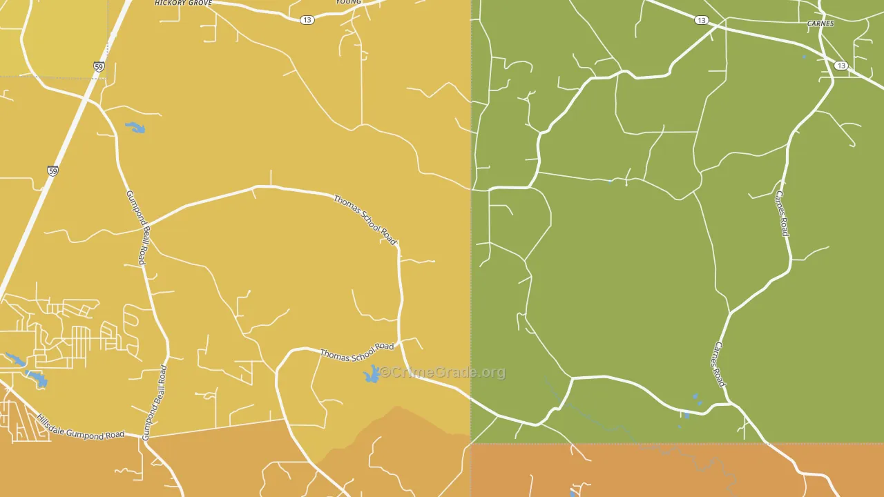 Pistol Ridge, MS Map of Burglary Rates