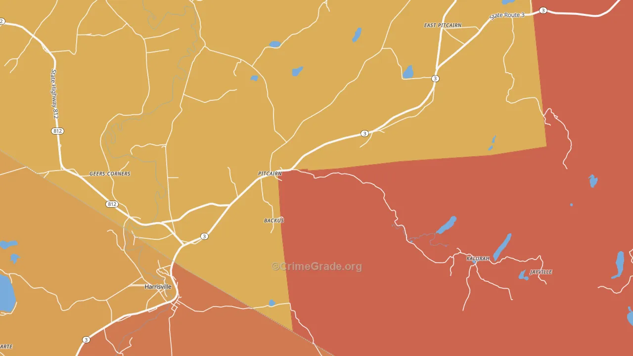 Pitcairn, NY Map of Burglary Rates