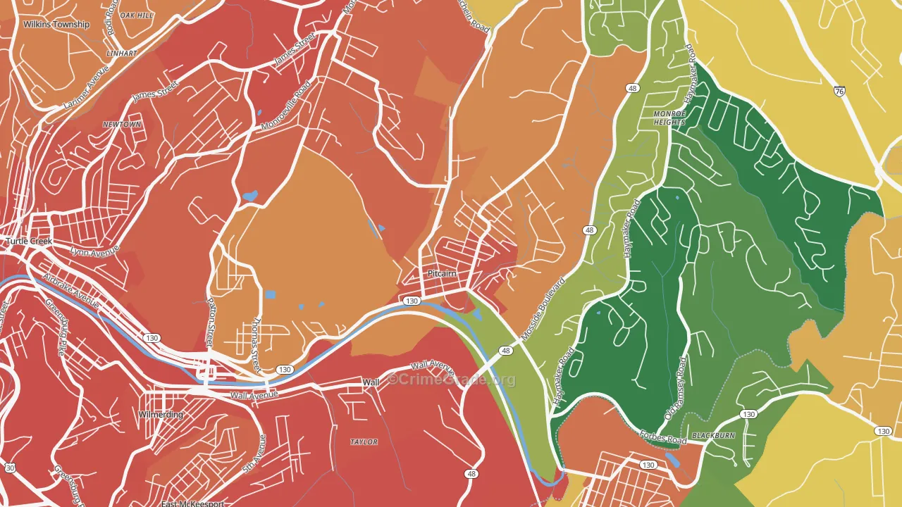 Pitcairn, PA Map of Burglary Rates