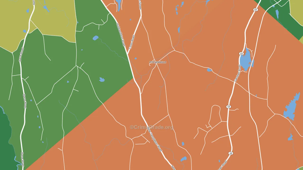 Pitcherville, MA Map of Burglary Rates