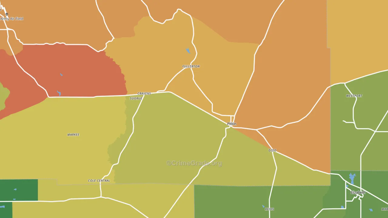 Pitkin, LA Map of Burglary Rates