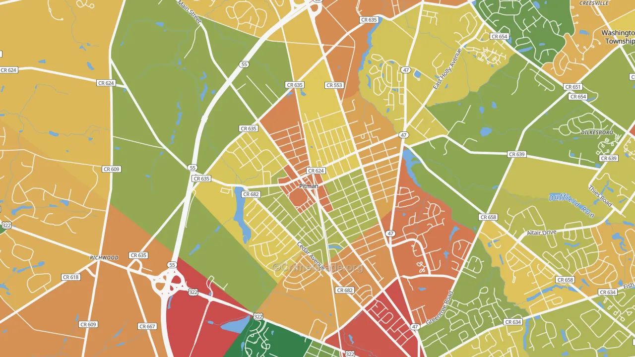 Pitman, NJ Map of Burglary Rates