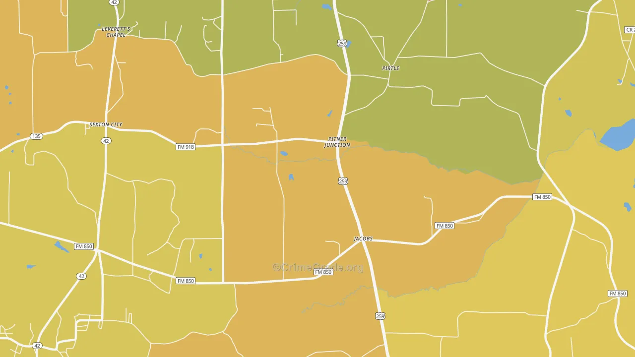 Pitner Junction, TX Map of Burglary Rates