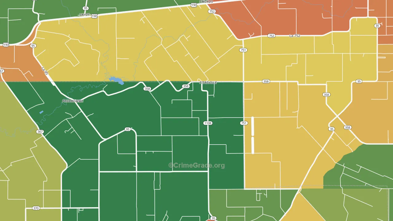 Pitreville, LA Map of Burglary Rates
