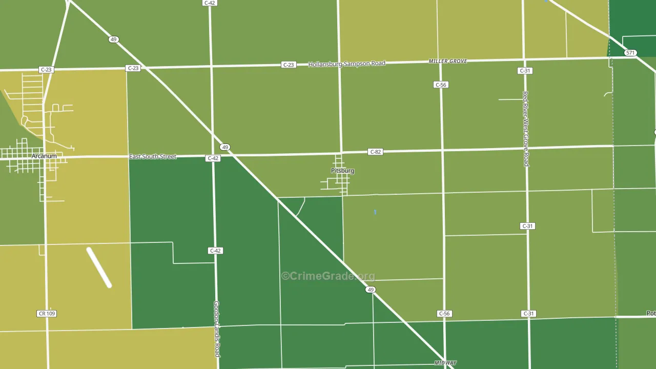 Pitsburg, OH Map of Burglary Rates