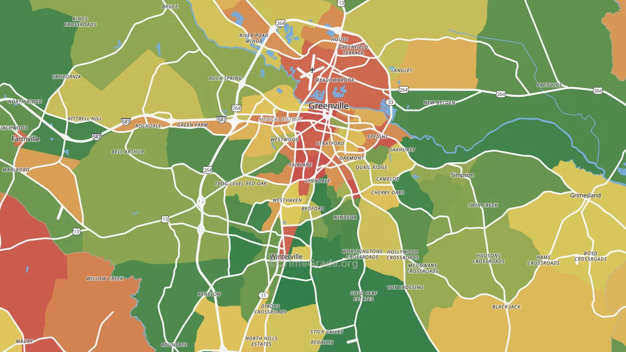 Pitt County, NC Map of Burglary Rates