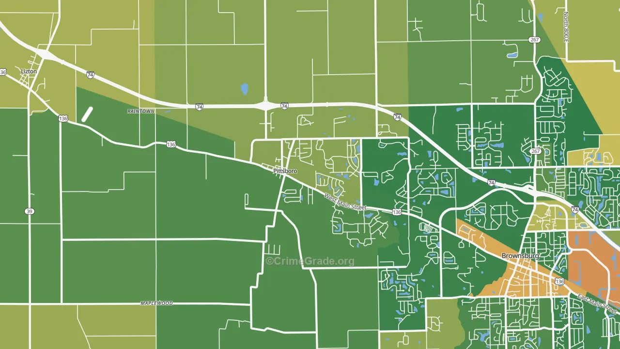 Pittsboro, IN Map of Burglary Rates