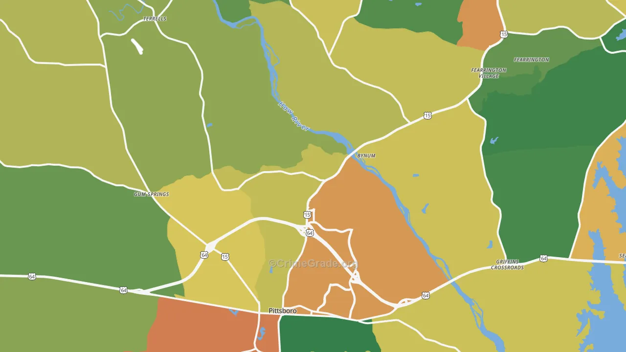 Pittsboro, NC Map of Burglary Rates