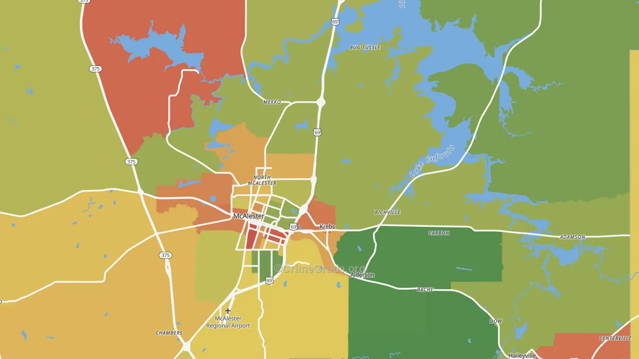 Pittsburg County, OK Map of Burglary Rates