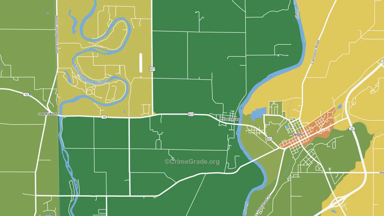 Pittsburg, IN Map of Burglary Rates