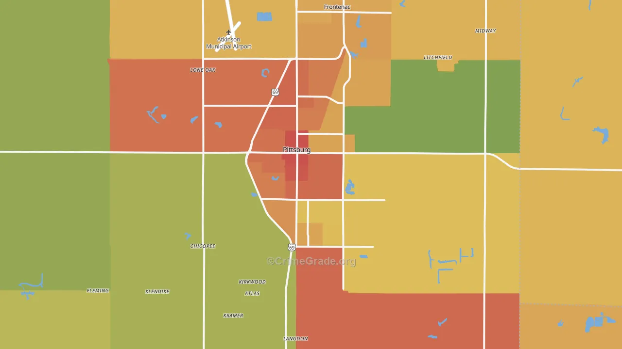Pittsburg, KS Map of Burglary Rates