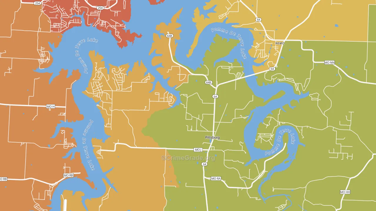 Pittsburg, MO Map of Burglary Rates