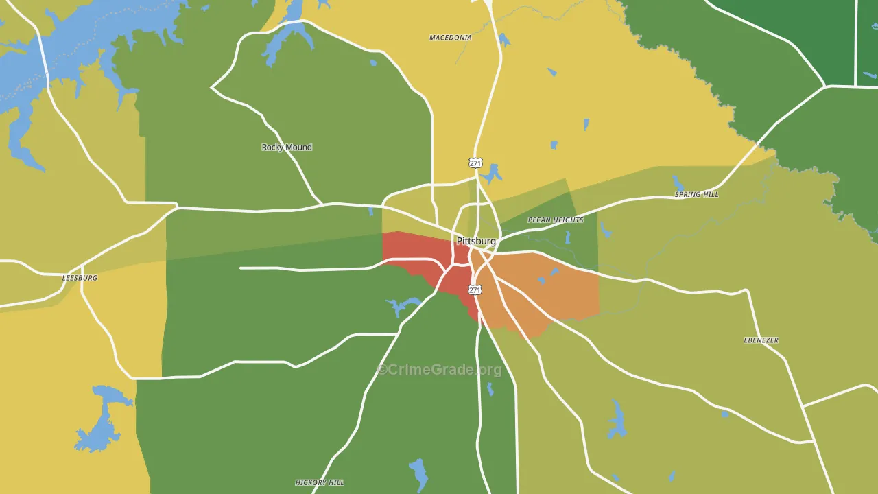 Pittsburg, TX Map of Burglary Rates