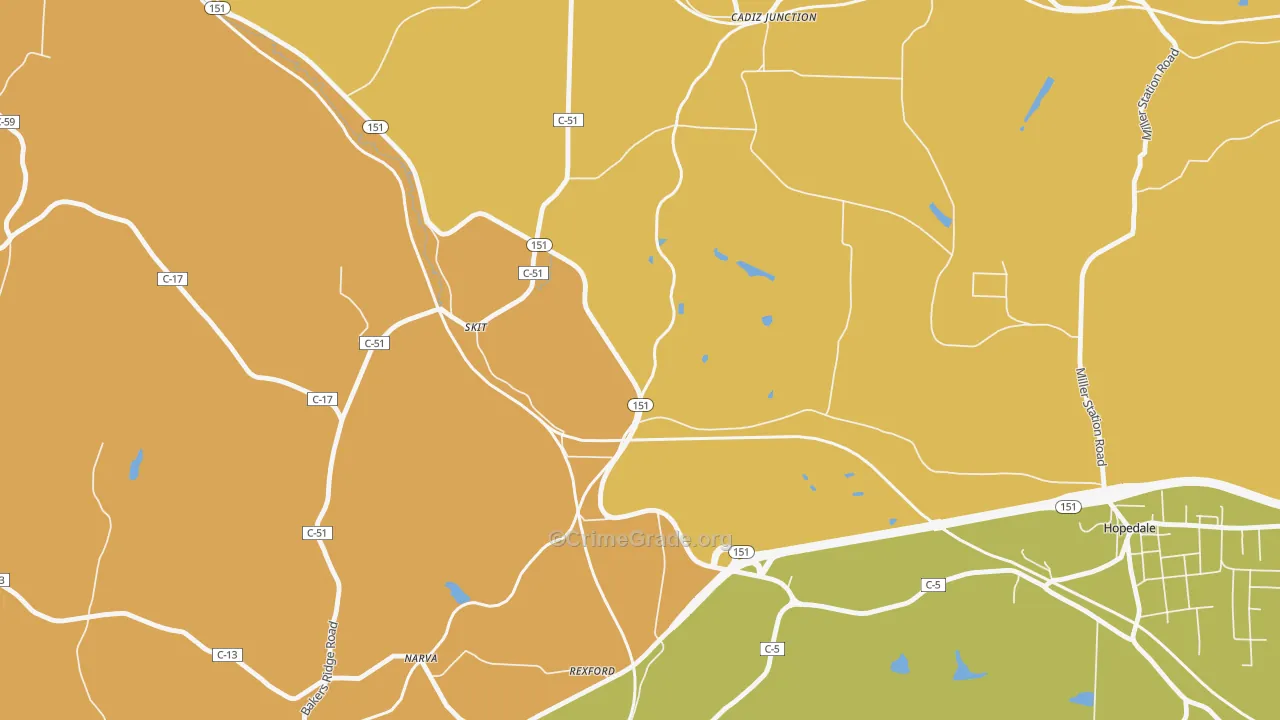 Pittsburgh Junction, OH Map of Burglary Rates