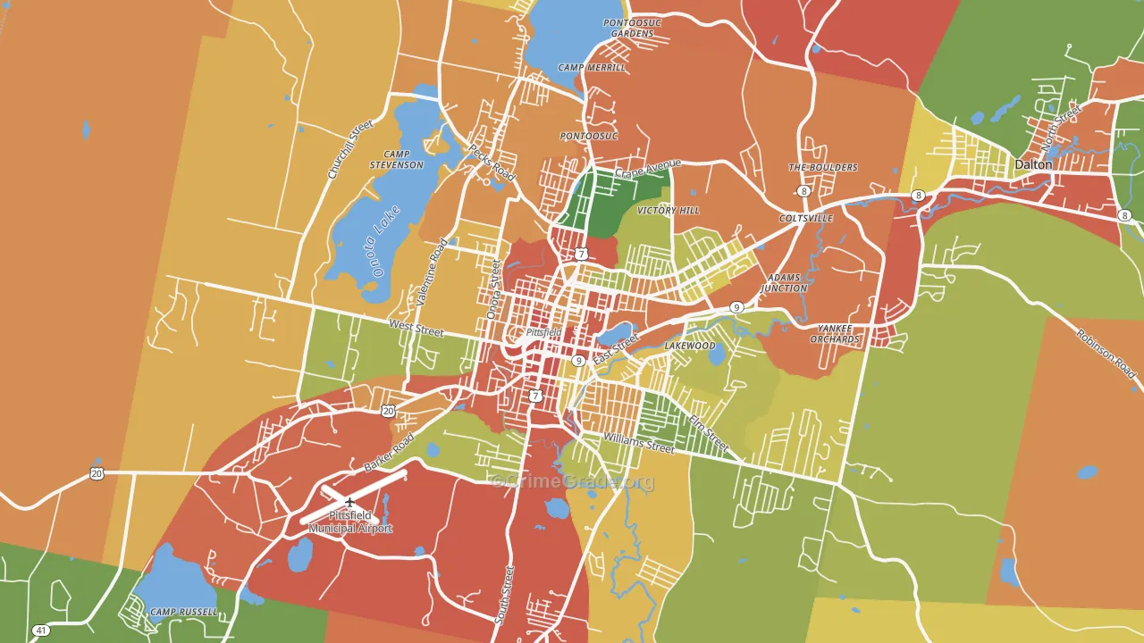 Pittsfield, MA Map of Burglary Rates