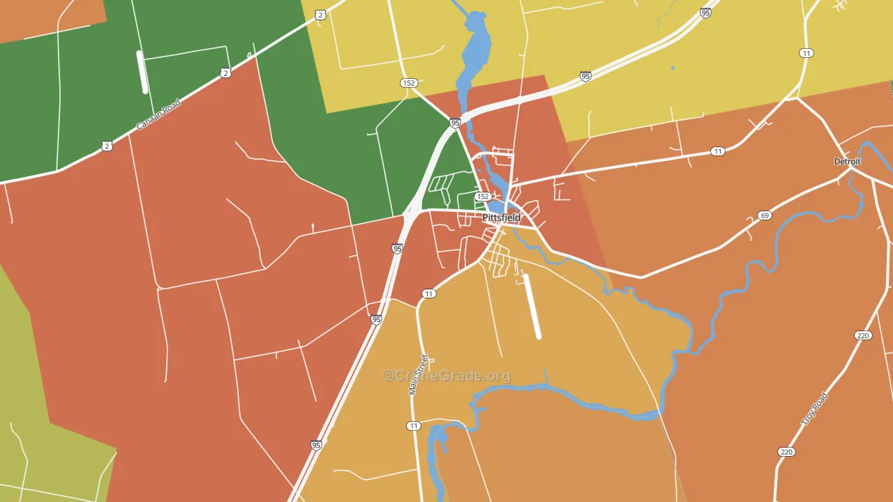 Pittsfield, ME Map of Burglary Rates