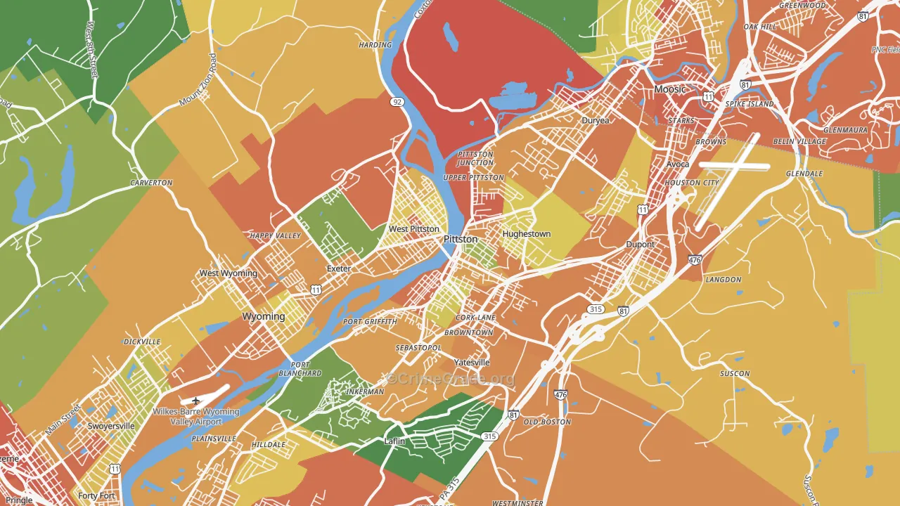 Pittston, PA Map of Burglary Rates