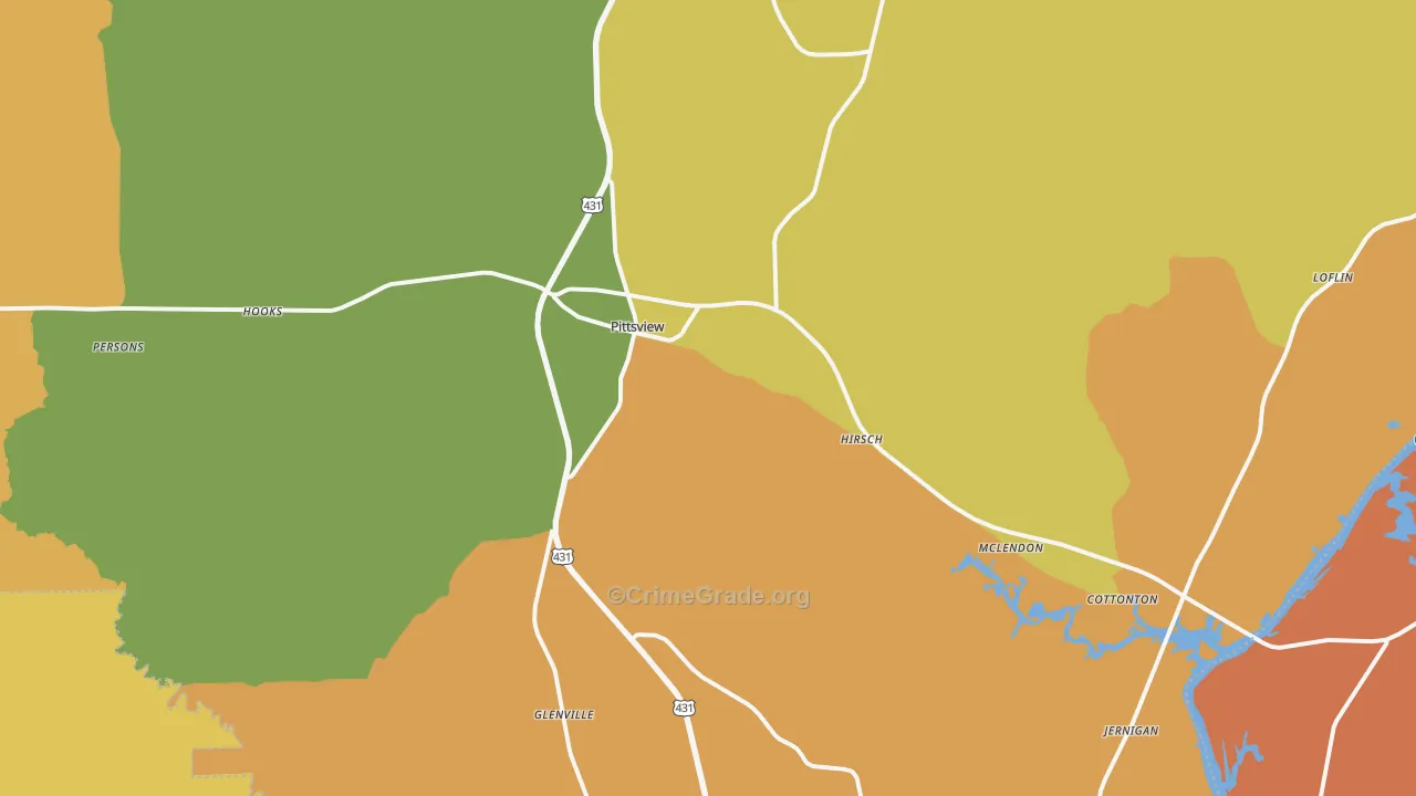 Pittsview, AL Map of Burglary Rates